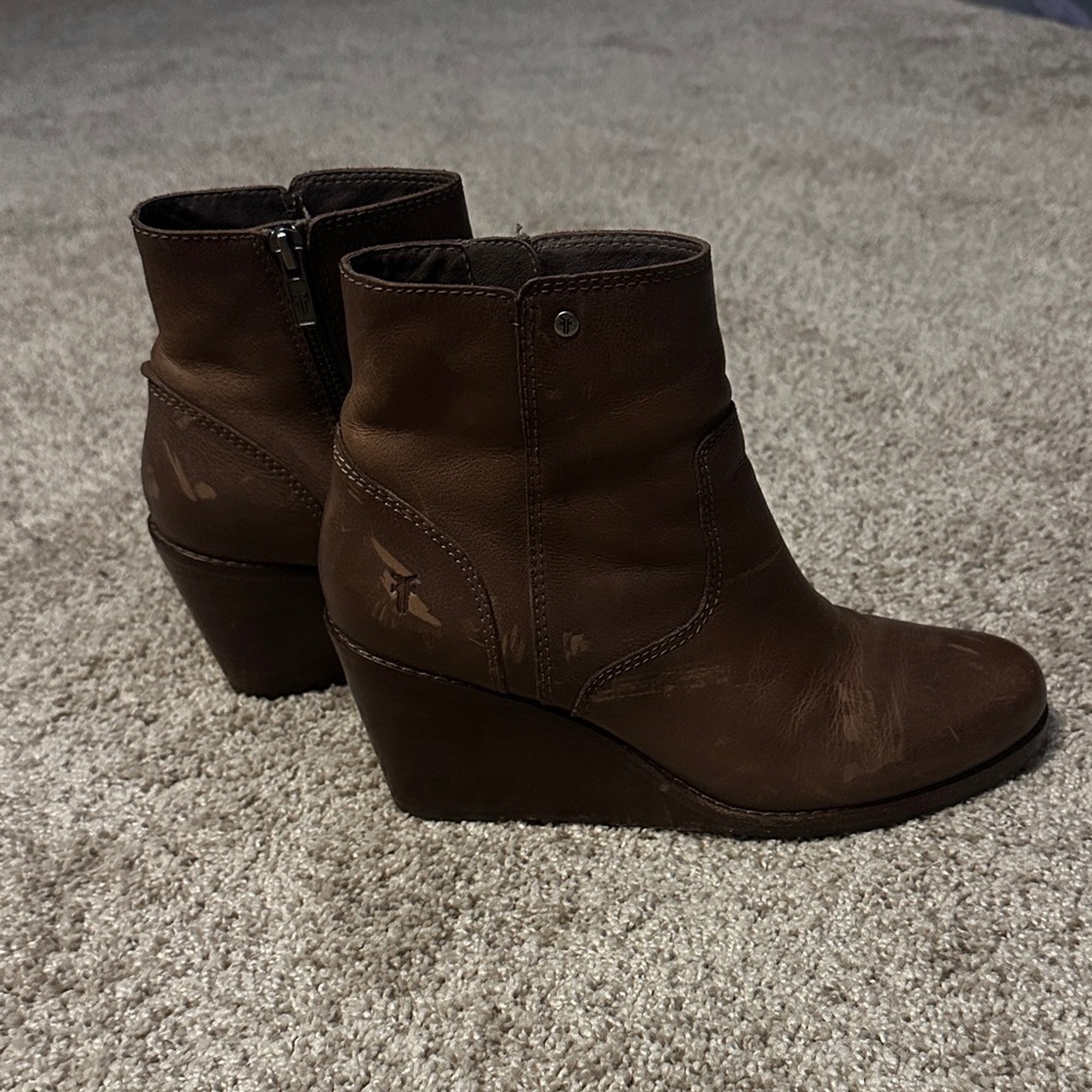 Frye Brown Leather Wedge Boots